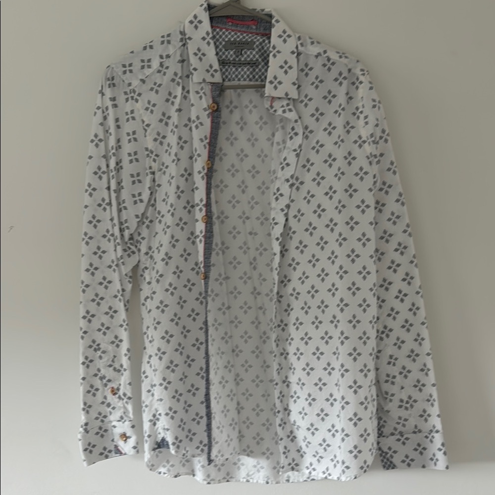 Ted Baker White and Gray Casual Button Down Shirt